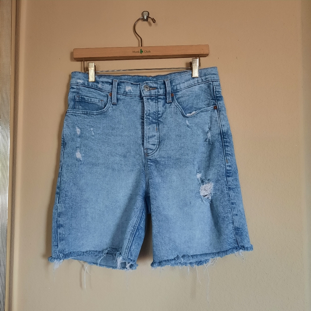 Light Wash Cut Off Denim Sky-hi High Rise Shorts Acid Washed Bermuda